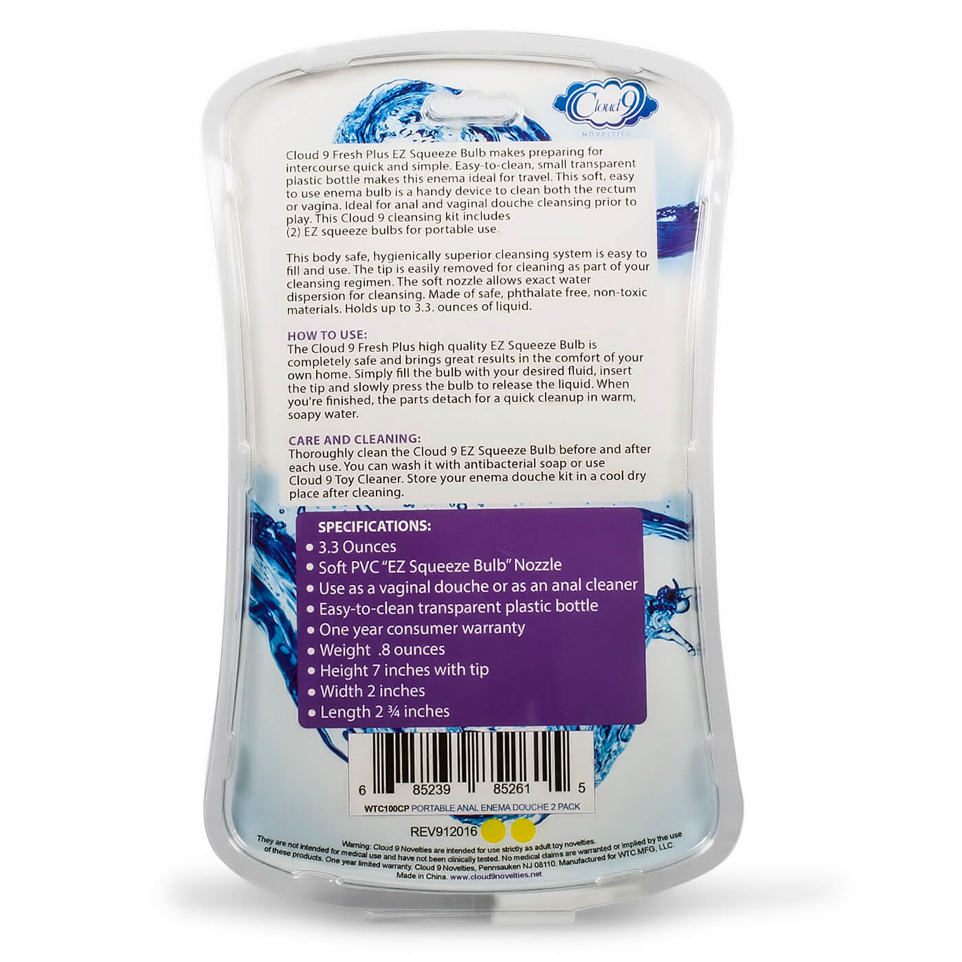 Fresh Plus EZ Squeeze Bulb Disposable Portable Anal Cleanser 2-Pack Set