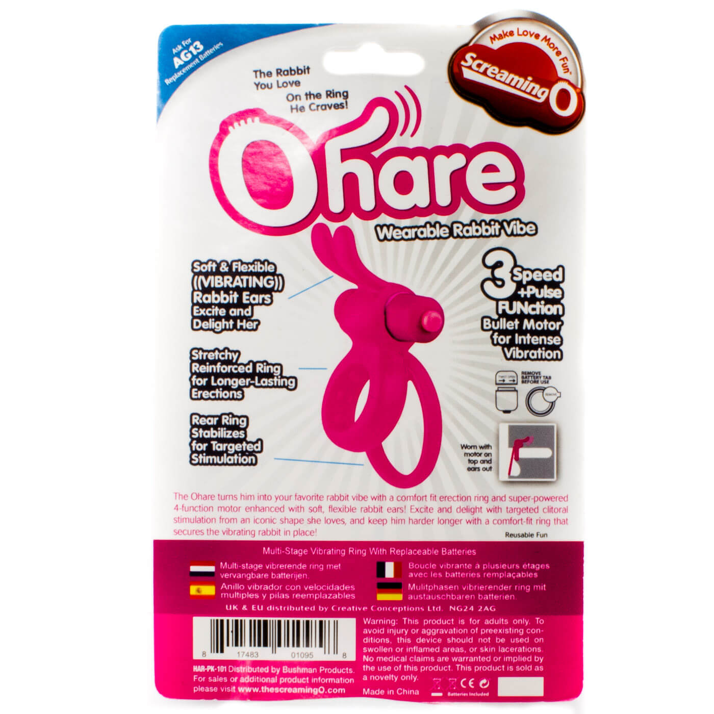 Screaming-O OHare Wearable Rabbit Silicone Vibrating Cock Ring
