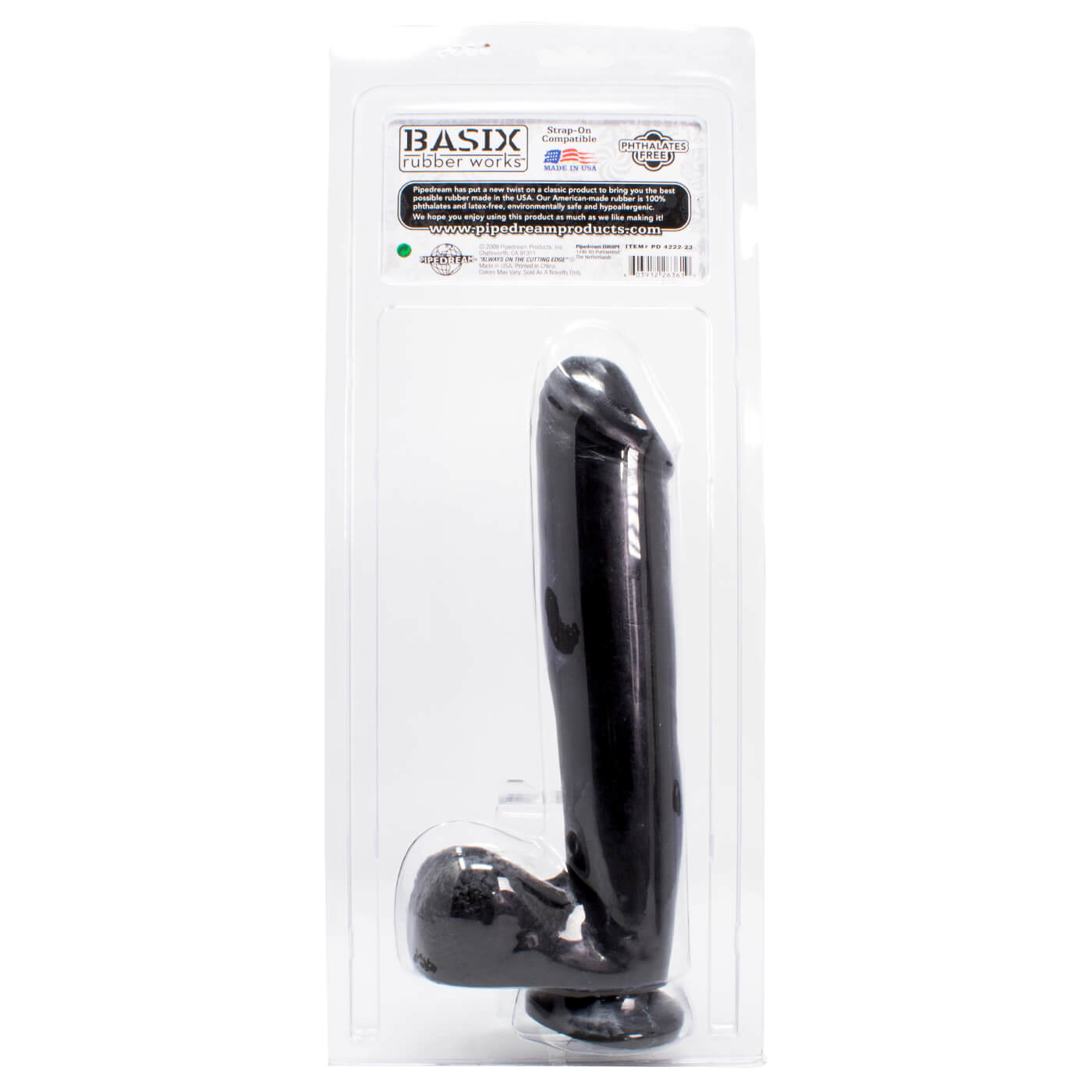Basix 10 Inch Black Suction Cup Dildo