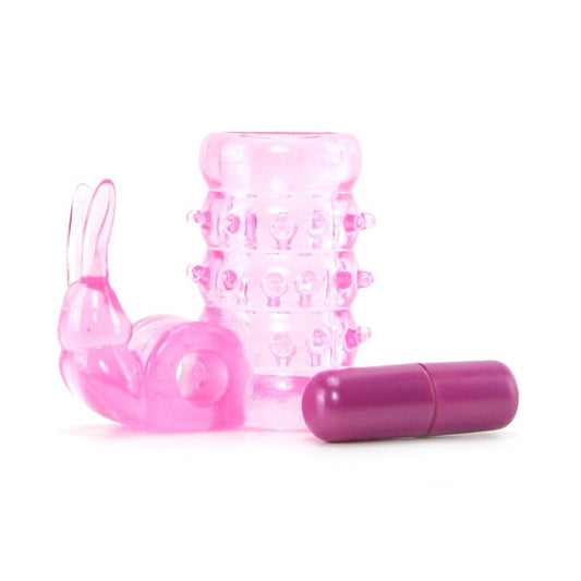 Basic Essentials Stretchy Vibrating Bunny Enhancer Penis Sleeve