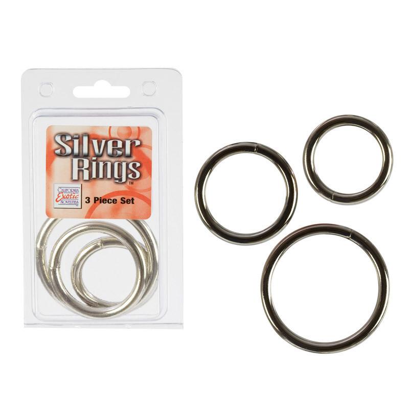 Silver Cock Ring 3 Piece Set by California Exotics - - 2