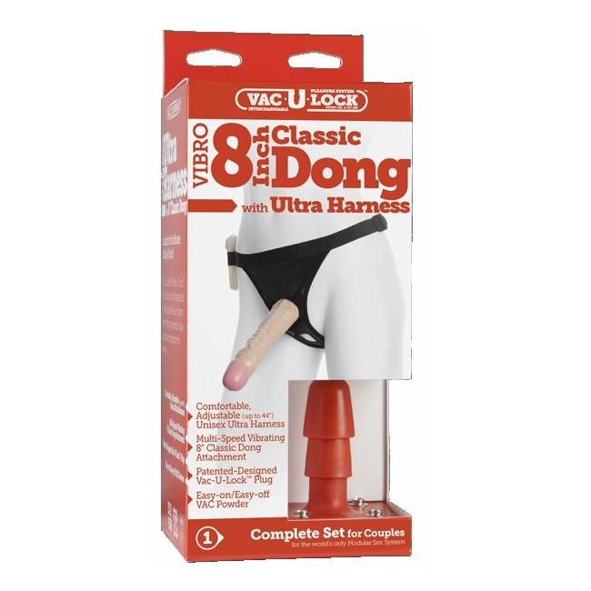Ultra Vac-U-Lock Harness Set 5 With 8 Inch Vibrating Dildo