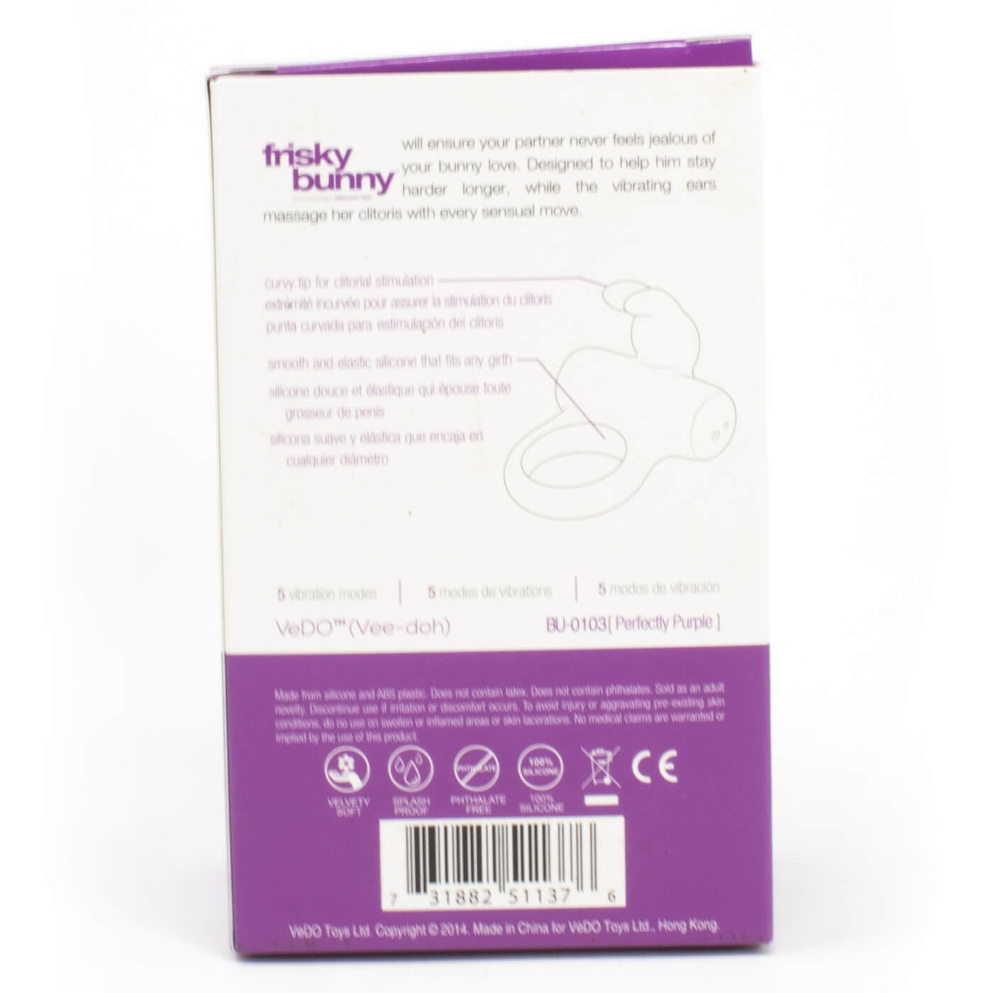 Vedo Frisky Bunny Extra Quiet 5 Function Powerful Vibrating Ring
