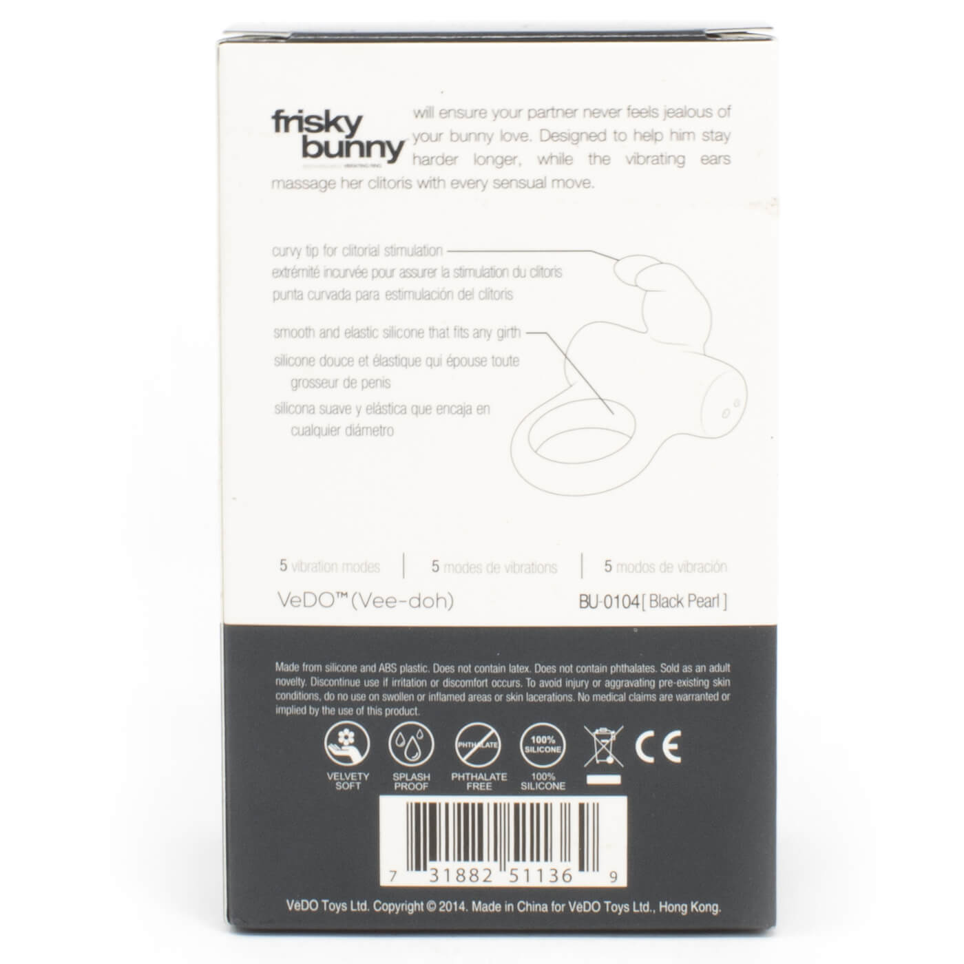 Vedo Frisky Bunny Extra Quiet 5 Function Powerful Vibrating Ring