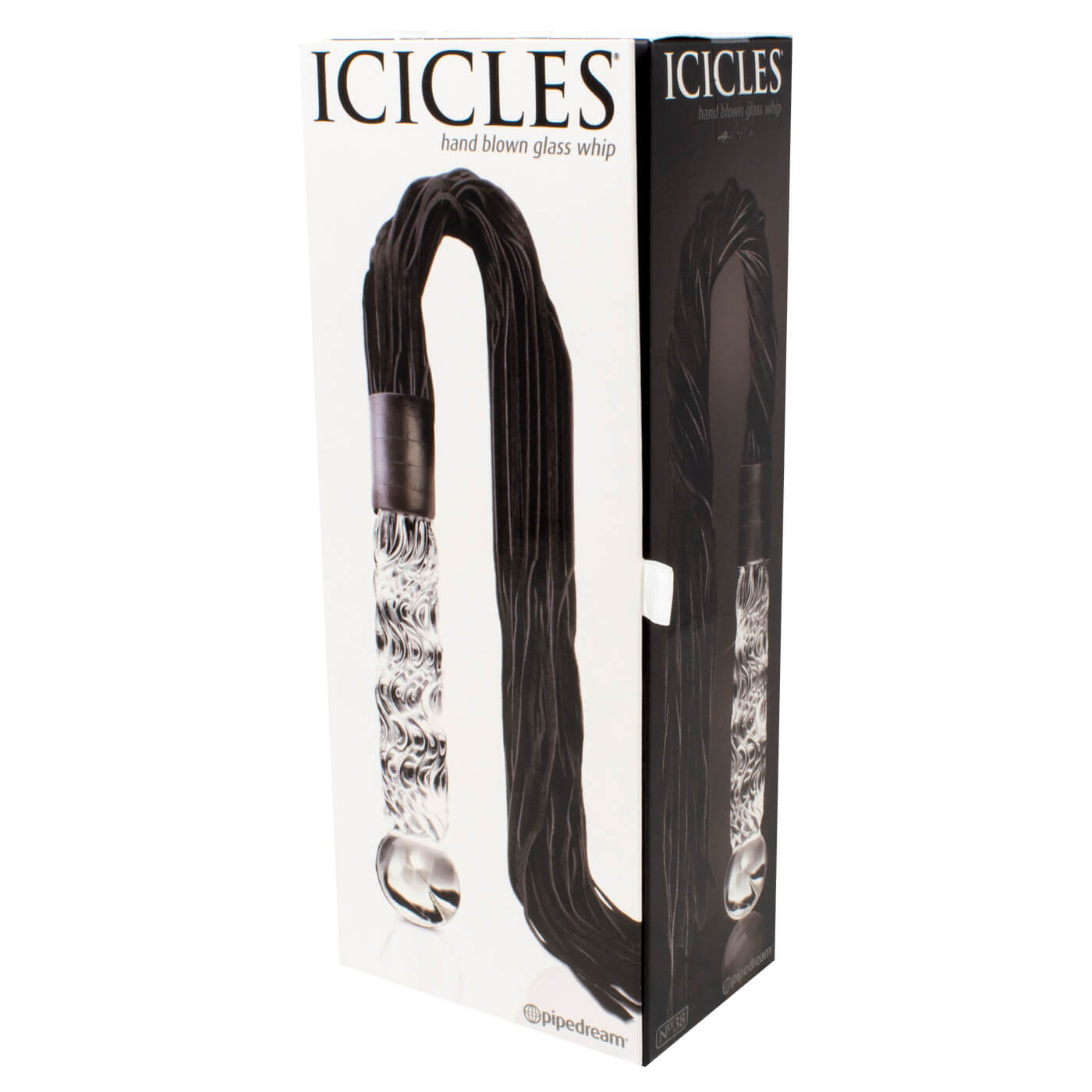 Icicles No 38 'Cat-O-Nine' Leather Whip And Glass Dildo Handle