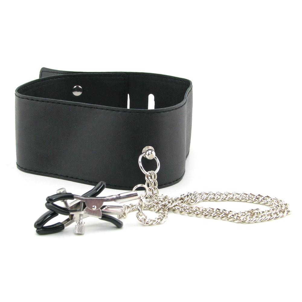 Fetish Fantasy Leather Collar & Nipple Clamp Set
