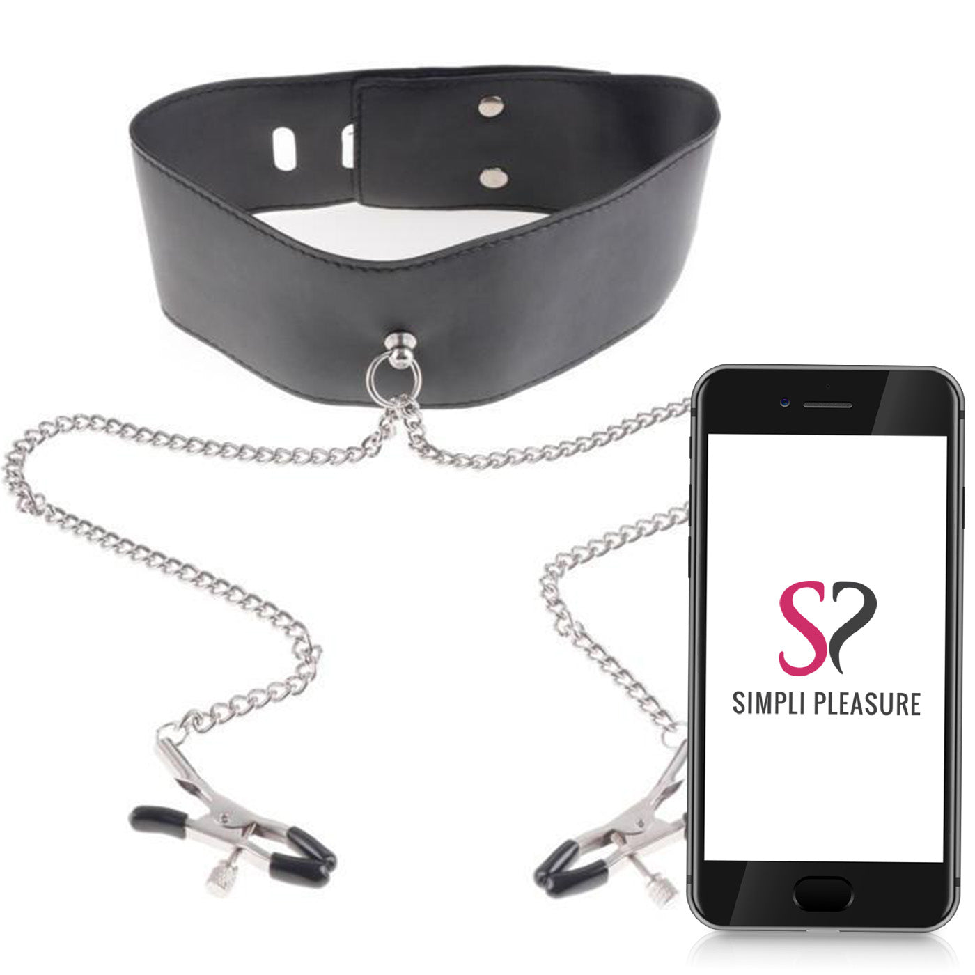 Fetish Fantasy Leather Collar & Nipple Clamp Set