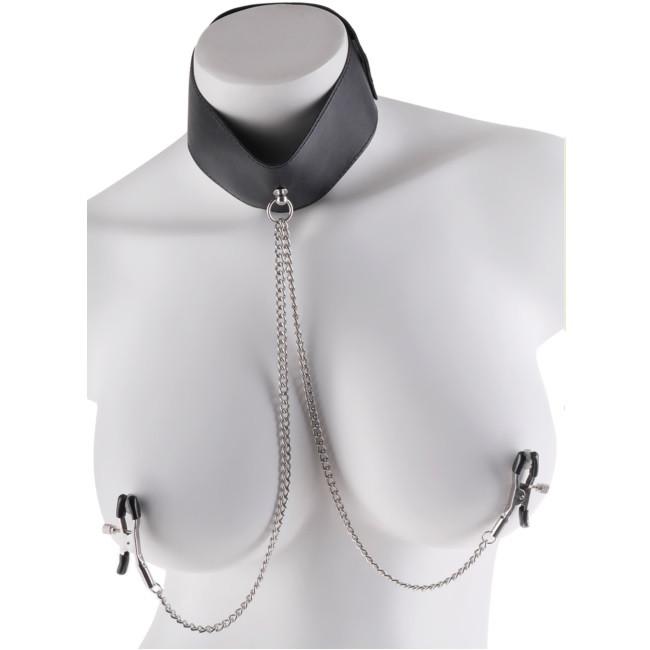 Fetish Fantasy Leather Collar & Nipple Clamp Set
