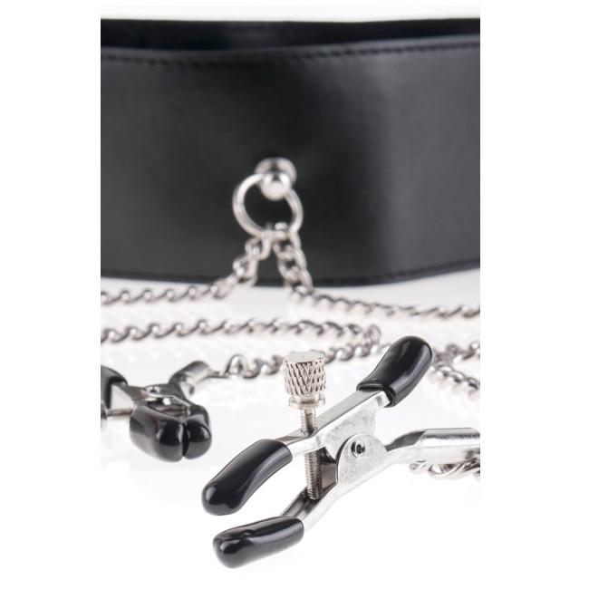 Fetish Fantasy Leather Collar & Nipple Clamp Set