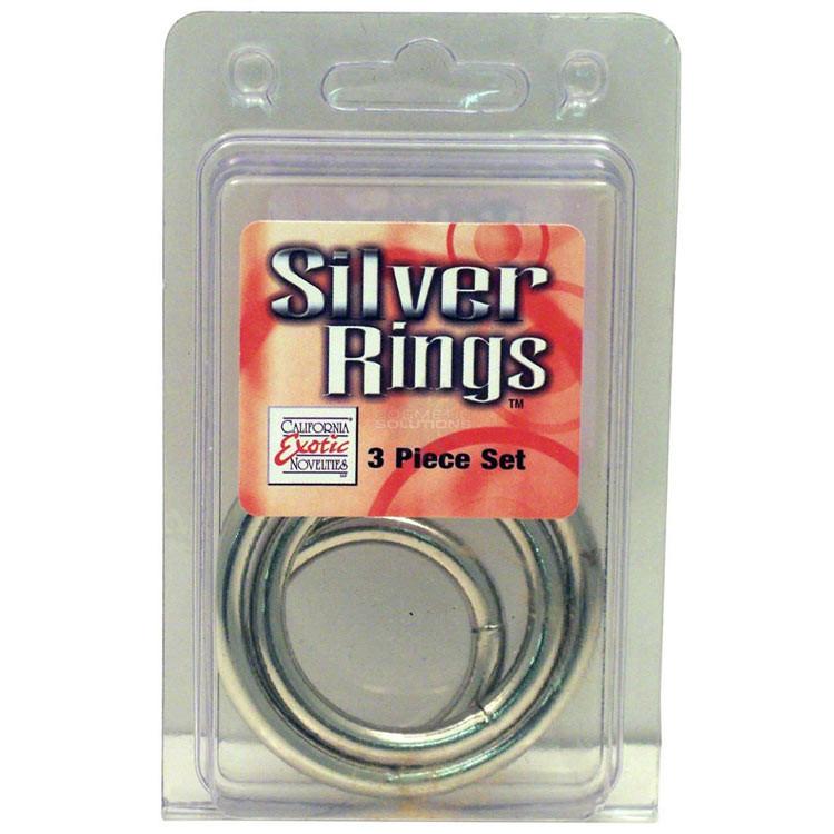 Silver Cock Ring 3 Piece Set by California Exotics - - 3