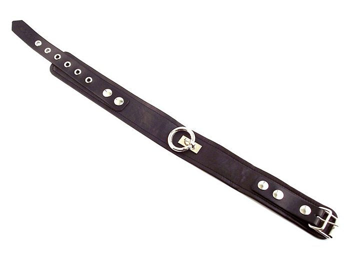 Rouge Garments Plain Black Leather Collar w/ O-Ring 21 Inches Collar