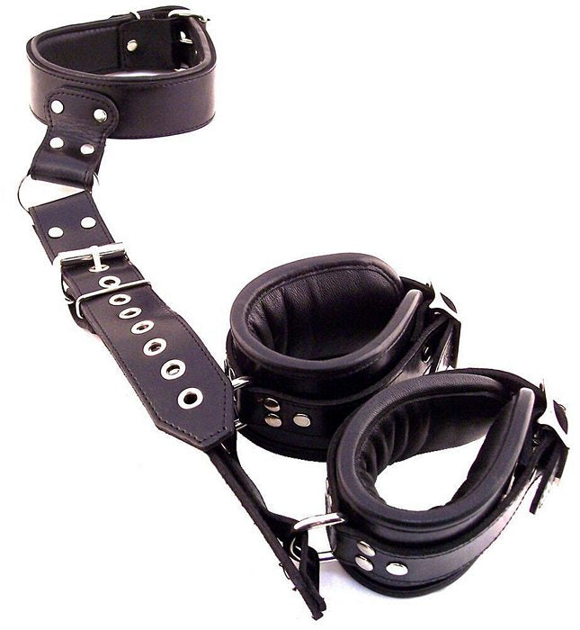 Rouge Garments Black Leather Neck To Wrist Restraints Set
