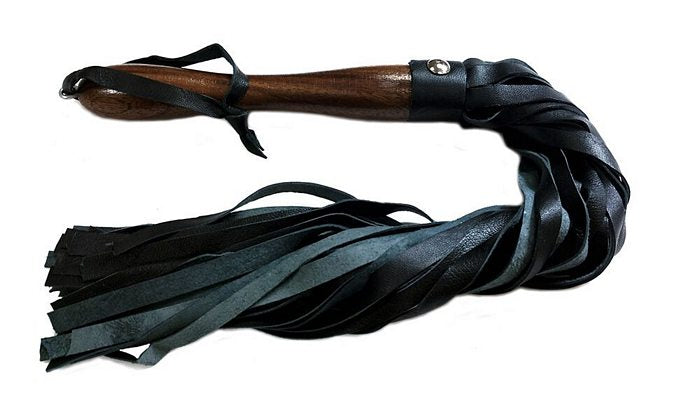 Rouge Garments Wooden Handle Black Leather Flogger