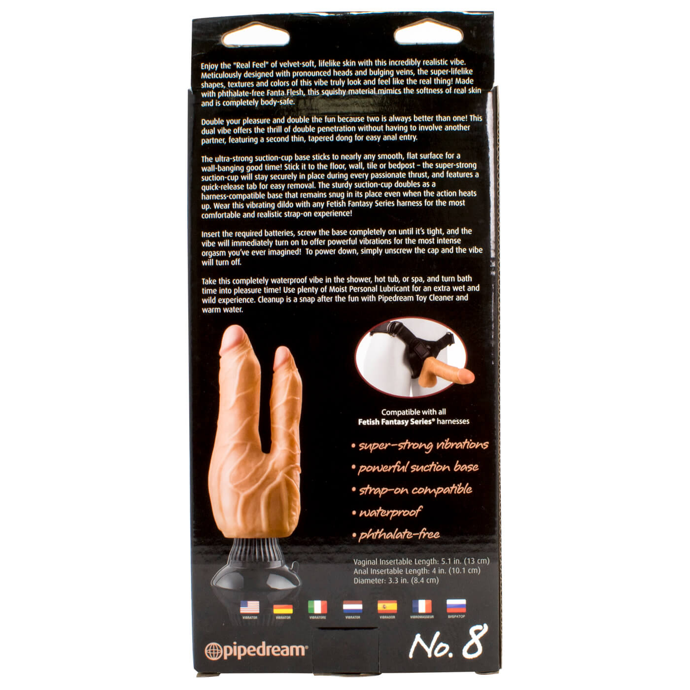Real Feel Deluxe No.8 Dual-Probed Vibrating 7.5 Inch Suction Dildo