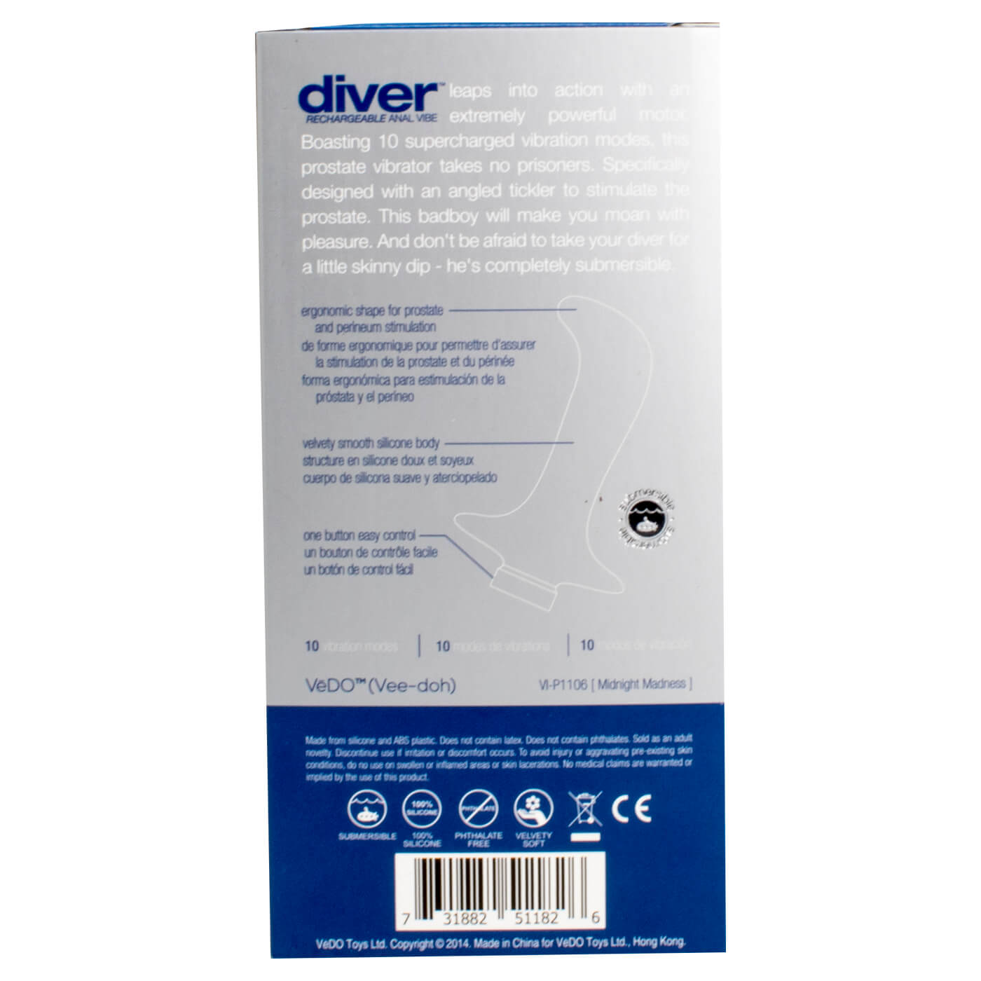 VeDO Diver USB Rechargeable 10 Function Anal Vibe