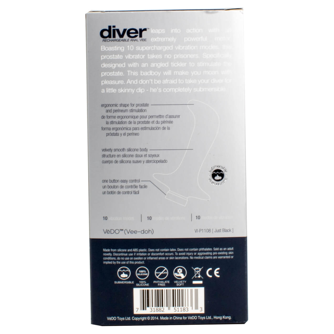 VeDO Diver USB Rechargeable 10 Function Anal Vibe