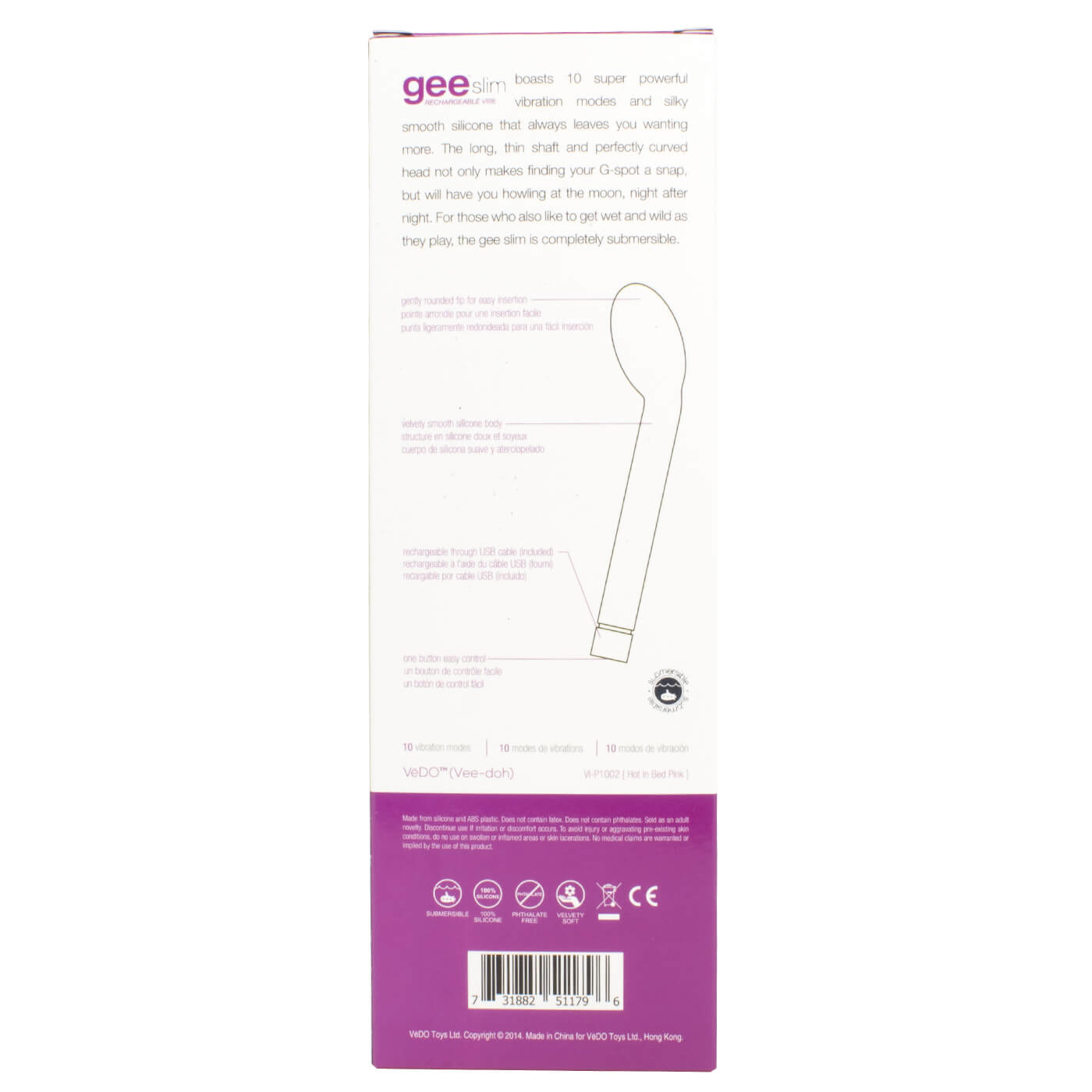 Vedo Gee Slim 10 Function Extra Quiet USB Rechargeable G-Spot Vibrator