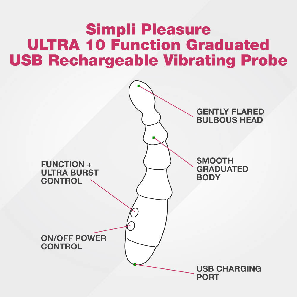 Simpli Pleasure ULTRA 10 Function Graduated USB Rechargeable Vibrating Probe