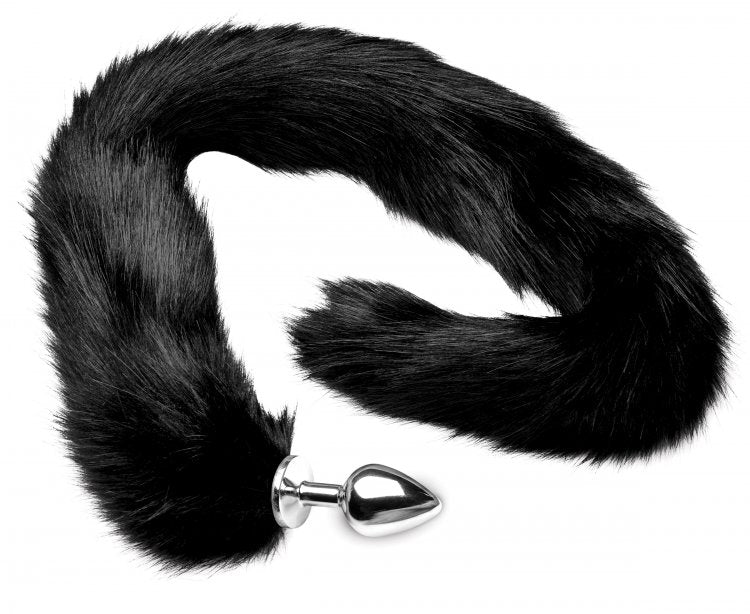 XR Brands Extra Long Mink Tail Metal Anal Plug Animal Tail Butt Metal Plug