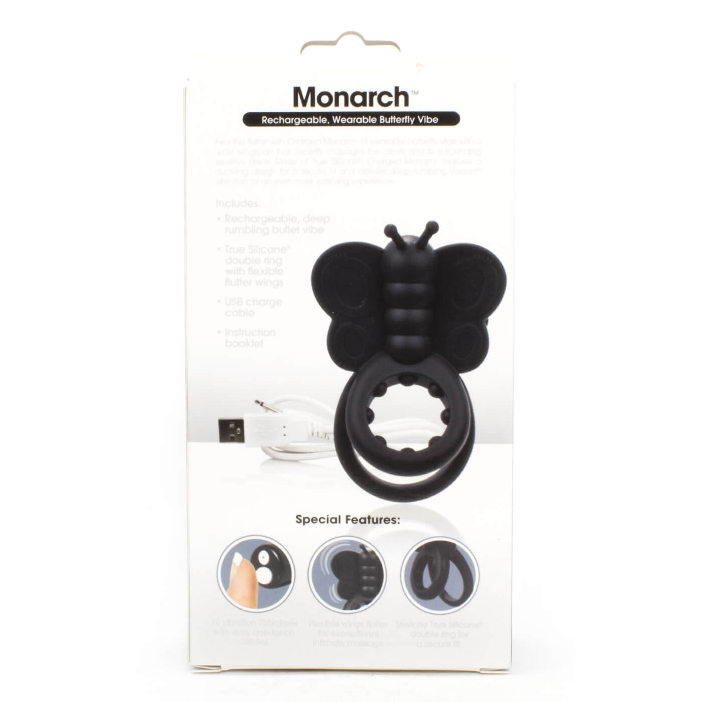 Charged Monarch Butterfly 10 Functions USB Rechargeable Powerful Vibrating Cock Ring