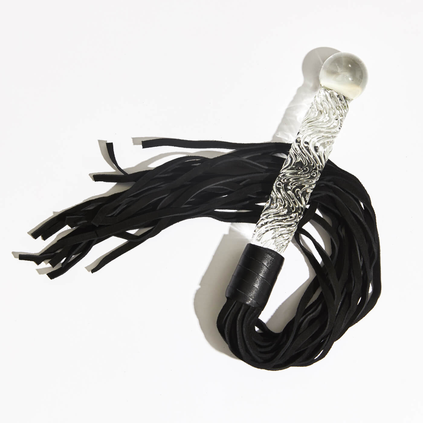 Icicles No 38 'Cat-O-Nine' Leather Whip And Glass Dildo Handle