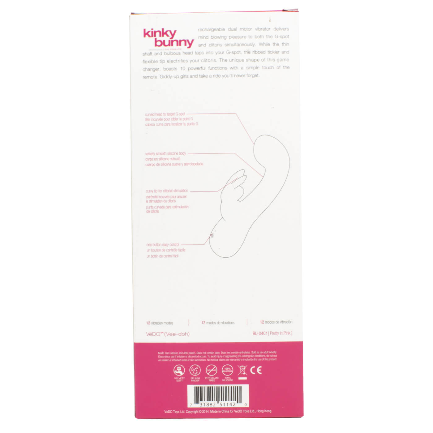 VeDO Kinky Bunny 12 Function Dual Motor USB Rechargeable G-Spot Rabbit Vibrator