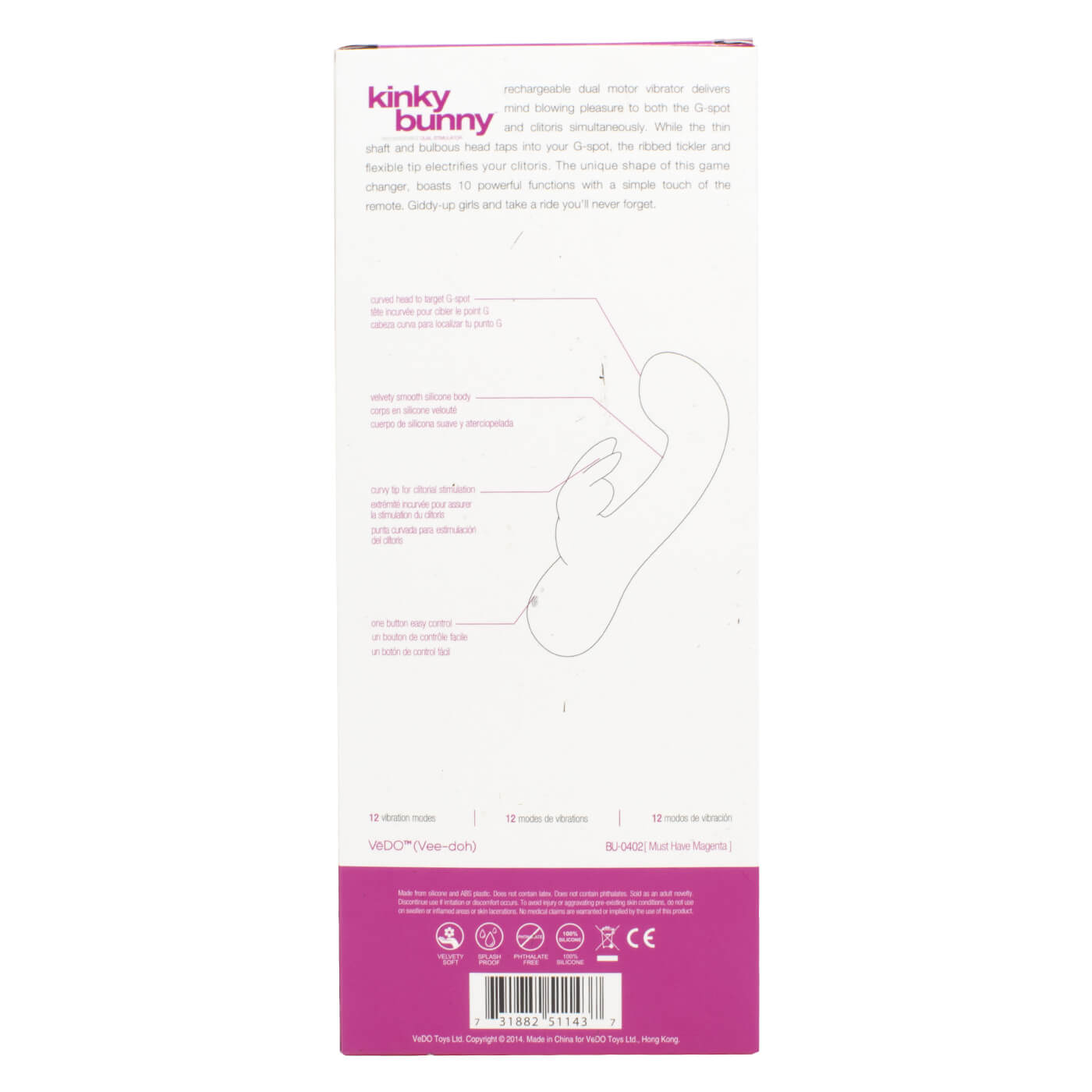 VeDO Kinky Bunny 12 Function Dual Motor USB Rechargeable G-Spot Rabbit Vibrator