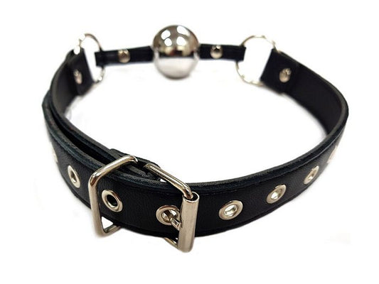 Rouge Garments Black Leather Ball Gag With Silver Ball