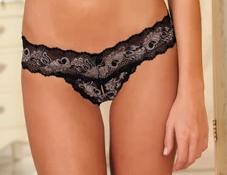 Rene Rofe Crotchless Lace V-Thong Black S/M