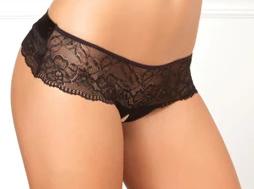 Rene Rofe Crotchless Lace Bow Back Panty Black S/M