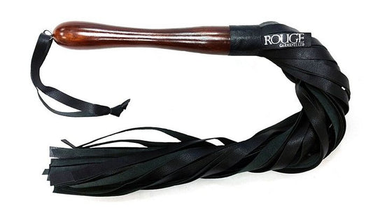 Rouge Garments Wooden Handle Black Leather Flogger