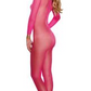 Fishnet Long Sleeved Open Crotch Bodystocking Neon Pink O/S