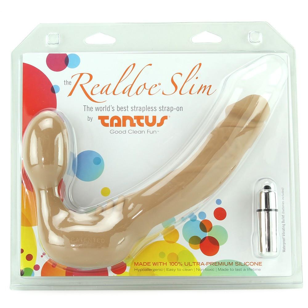 Tantus Realdoe Slim Wireless 5 Inch Strap On Double Dildo Vibrator