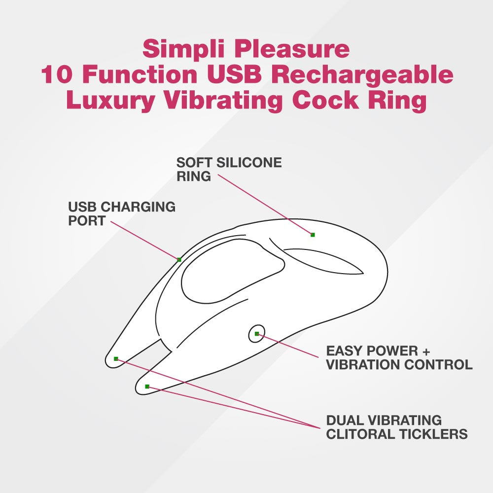 Simpli Pleasure 10 Function USB Rechargeable Luxury Vibrating Cock Ring